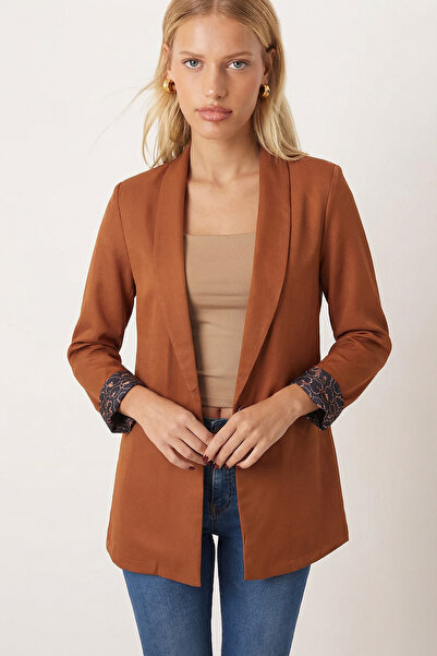 armonika Jachetă Camel pentru femei L imprimeu leopard cu un singur nasture ARM-26K001088