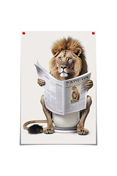 ALAYRA International لوحة جدارية قماشية مرحة للحمام من ALAYRA، أسد لطيف يقرأ ...