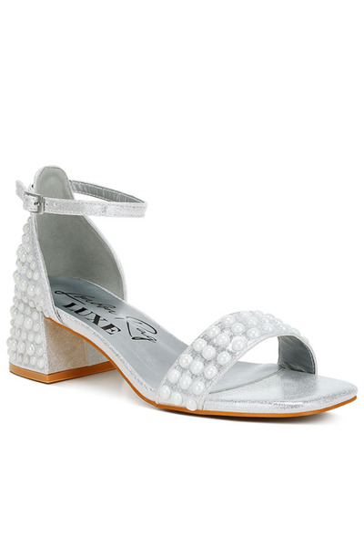 london Rag Women Rhinestone Embellished Shimmer Sandals in Silver