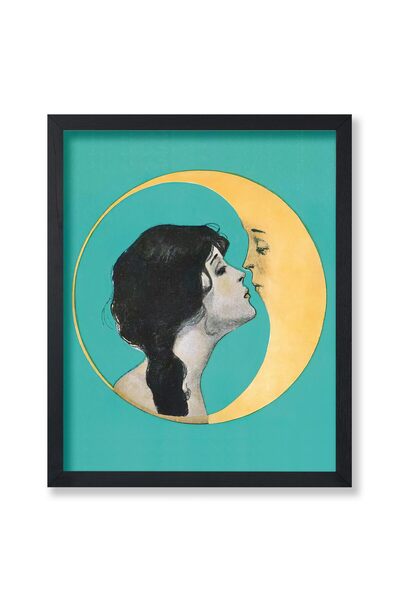 ALAYRA International ملصق ألايرا ماستر العتيق "قمر ديكسي القديم العزيز" - طباعة امرأة تقبل القمر - هلال القمر