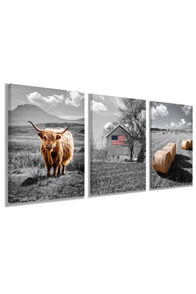 ALAYRA International لوحة جدارية على شكل بقرة هايلاند من ALAYRA، ديكور مطبخ ر...