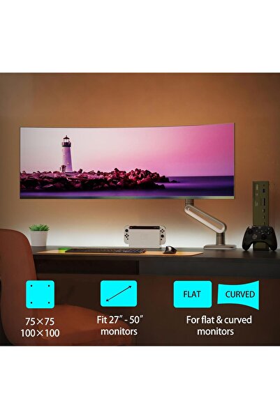 NB ERGONOMIC Gaming Monitor Arm for Flat/Ultrawide/Curved Monitors 27 to 50 inch