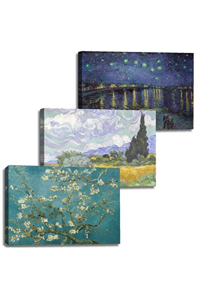 ALAYRA International لوحة جدارية من قماش الكانفاس للفنان فنسنت فان جوخ من ألايرا - ليلة مرصعة بالنجوم | زهر اللوز | حقل قمح مع