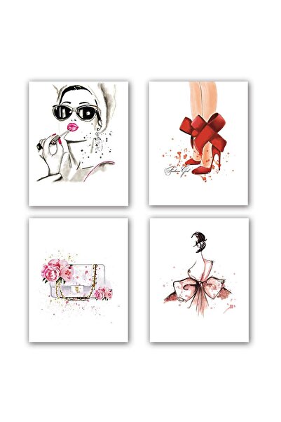 ALAYRA International ALAYRA Fashion Women Art Print Set Of 4 (8”X10”) Makeup ...