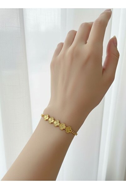 kuyumcu nurettin 4 gr (gram) 5 Yoncalı Gurmet Bileklik Künye 14 Ayar Altın (rose-yeşil-sarı-beyaz)