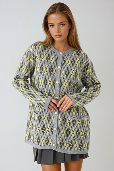 Trend Alaçatı Stili Women's Butter Yellow Diamond Patterned Buttoned Pocketed...