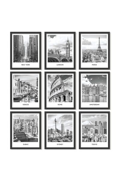 ALAYRA International ALAYRA Black White City Wall Art Print - Cityscape Pictu...
