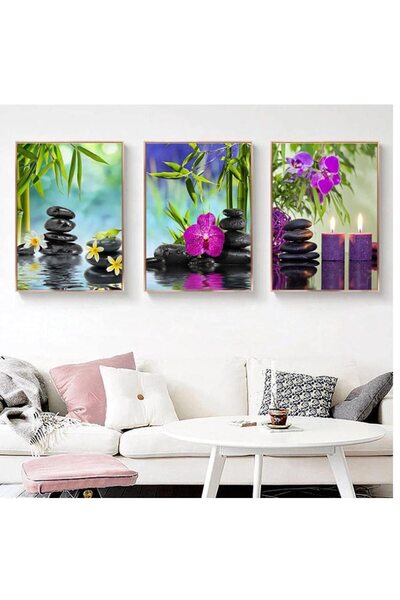 ALAYRA International ALAYRA Green Bamboo Zen Stone Canvas Painting Wall Art B...