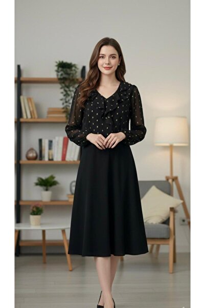 STEPS Gold Detaylı Etek Bluz Görünümlü Elbise