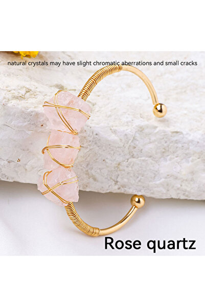 Choice سوار من حجر الكوارتز الوردي الطبيعي الخام غير المنتظم، مصنوع يدويًا من...
