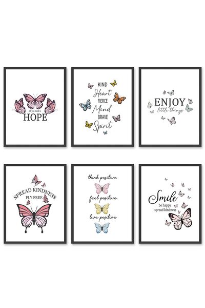 ALAYRA International مجموعة لوحات جدارية من ALAYRA بتصميم فراشات ملهمة، تتضمن 6 لوحات قماشية مطبوعة عليها اقتباسات تحفيزية وإيجابية -