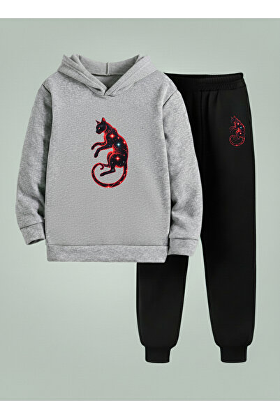 LORVEX Детска суитшърт - спортен екип (с качулка) RED CAT PRINTED 3-Thread Sh...