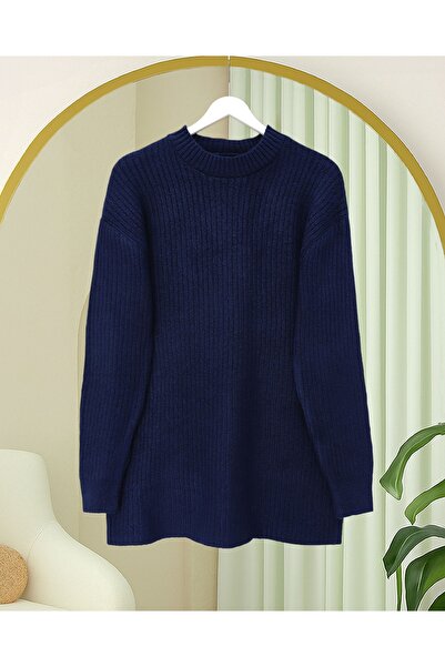 Kirazgym Women's Ribbed Plain Soft Yarn Knitwear Tunic Sweater