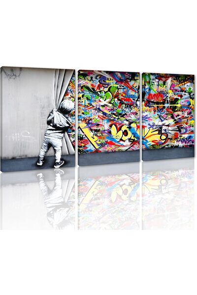 ALAYRA International ملصق "ألايرا خلف الستار" - فن جداري جرافيتي - 3 لوحات - فن الشارع الكلاسيكي - طباعة عالية الدقة على قماش