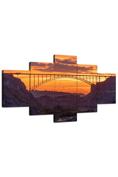 ALAYRA International لوحة جدارية من قماش الكانفاس، تُظهر برج ألايرا وجسر بيرين في توين فولز، أيداهو، منظر غروب الشمس عند الغروب.