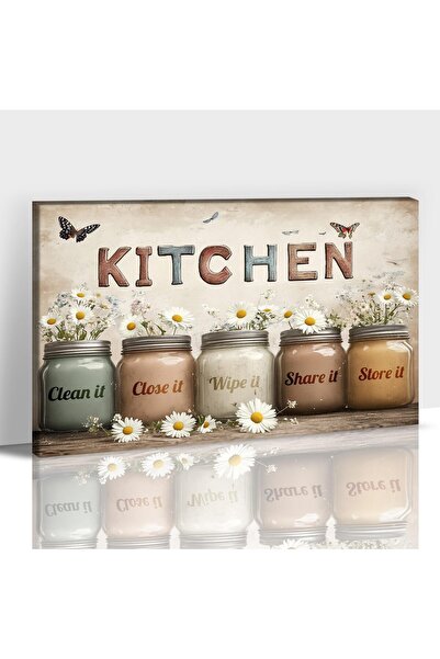 ALAYRA International لوحة جدارية قماشية للمطبخ من ALAYRA، صور فنية ريفية عتيقة لزهرة عباد الشمس في برطمانات زجاجية لغرفة الطعام