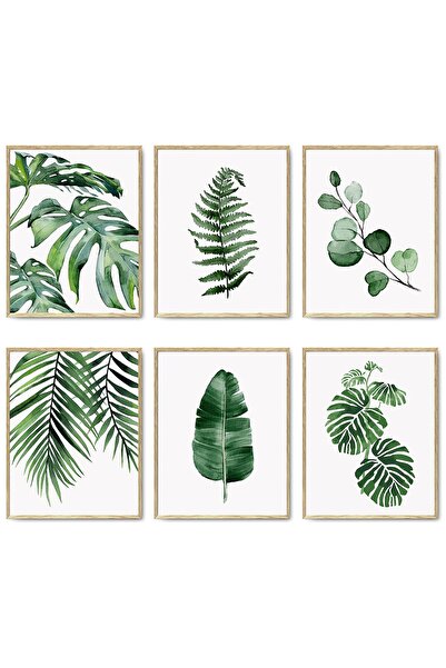 ALAYRA International مجموعة لوحات جدارية نباتية خضراء من ALAYRA، مكونة من 6 ق...