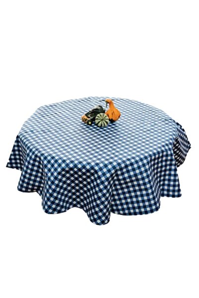 Bosfor Decor Față de masă rotundă, model în carouri, albastru, bumbac tratat ...