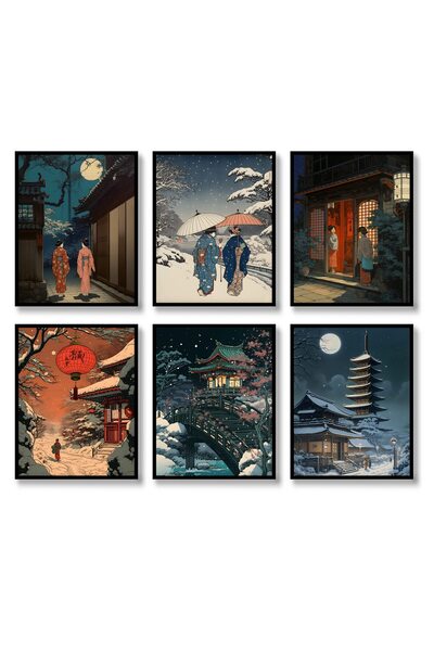 ALAYRA International مجموعة مطبوعات فنية جدارية يابانية من ألايرا، 6 ملصقات لمناظر طبيعية يابانية، ديكور جداري عتيق، أوكيو-إي