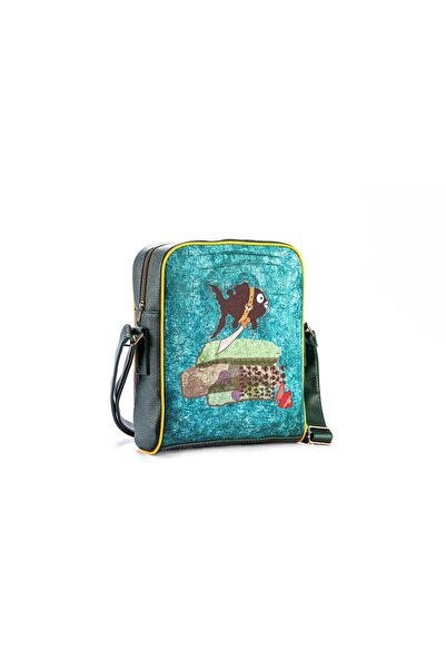 HOODİEMOUSE Large Postman Shoulder Bag with Small Black Fish Figure Ethnic Bo...