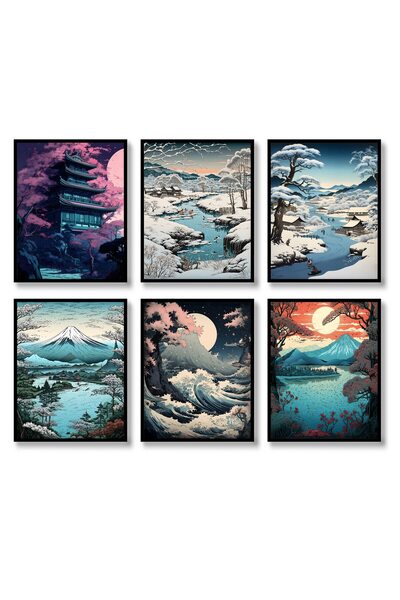 ALAYRA International مجموعة مطبوعات فنية جدارية يابانية من ألايرا، 6 ملصقات لمناظر طبيعية يابانية، ديكور جداري عتيق، أوكيو-إي