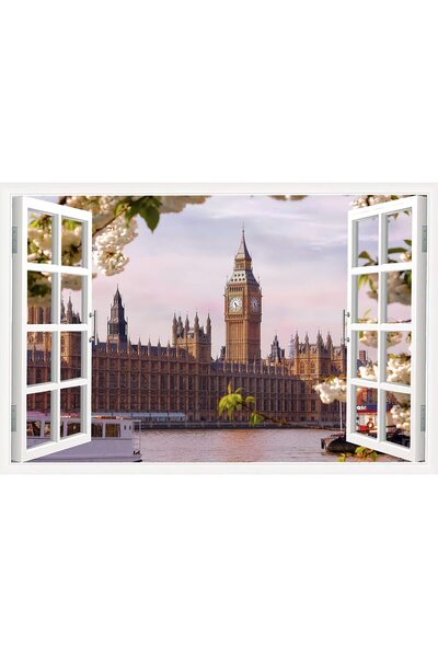 ALAYRA International لوحة جدارية قماشية ثلاثية الأبعاد بتأثير نافذة من ALAYRA، ملصق قصر وستمنستر، لوحة قماشية فنية لساعة بيغ بن في لندن.