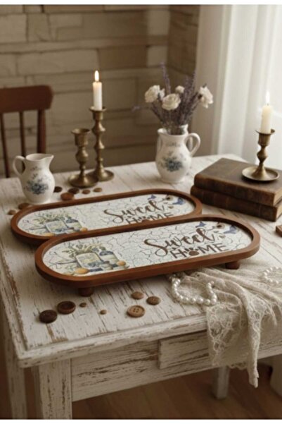 FAHA NATURAL 2 li ahşap ayaklı servis sunum tepsileri