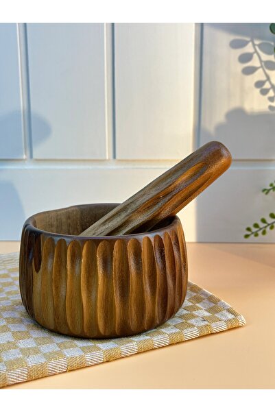 KirazEv Akasya Ahşap Havan Tokmaklı, Sarımsak Ezeceği ve Baharat Döveceği