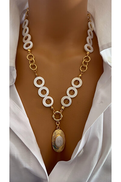 Nevaa Still Doğaltaş altın kaplama zincir el işçiliği tasarım kolye