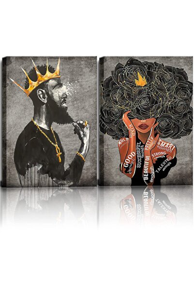 ALAYRA International لوحة جدارية مؤطرة من تصميم ألايرا، تصور ملكًا أسود وملكة...