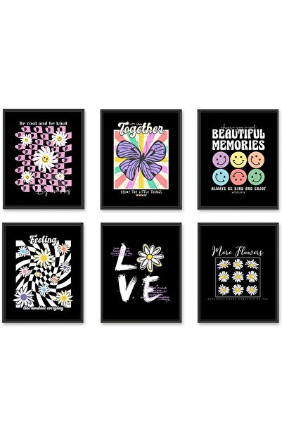 ALAYRA International مجموعة مطبوعات ALAYRA ذات الطابع الرجعي الرائع، 6 قطع، ملصق جداري ملون رائع يحمل شعار زهور الأقحوان.