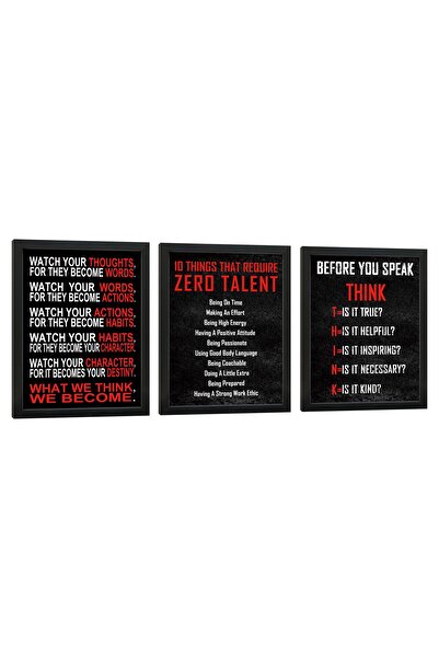 ALAYRA International لوحة قماشية تحفيزية بثلاثة أجزاء بإطار أسود من ALAYRA، ت...