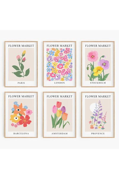 ALAYRA International مجموعة ملصقات سوق الزهور من ألايرا، 6 ملصقات، مقاس 8×10 ...