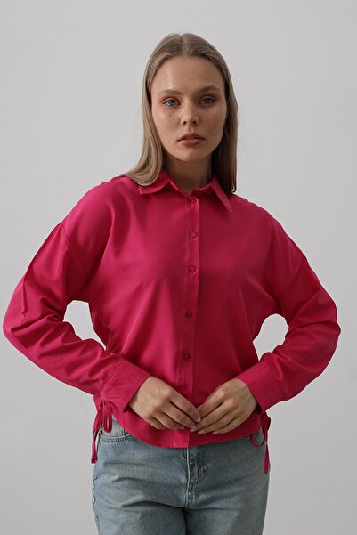 Trend Alaçatı Stili قميص أساسي فوشيا للسيدات مع أربطة على الجوانب Vs00539