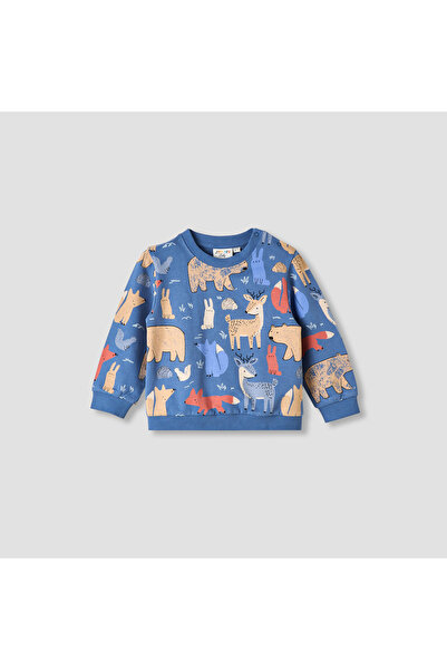Juniors سويت شيرت للأولاد برقبة دائرية وطبعة حيوانية - قطن - أكمام طويلة