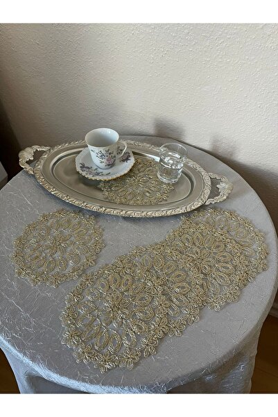 BRL ÇEYİZ HOME 6 Lı Kahve Yanı Şık Sunum Güpürlü Tül Peçeteler