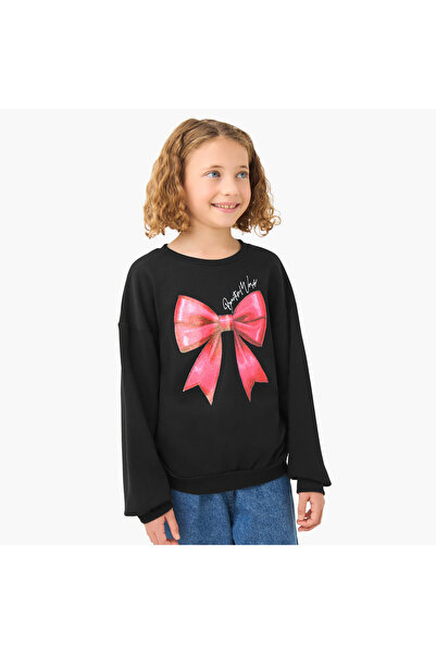 Juniors Girls Round Neck Sweatshirt with Graphic Print - Cotton - Long Sleeves