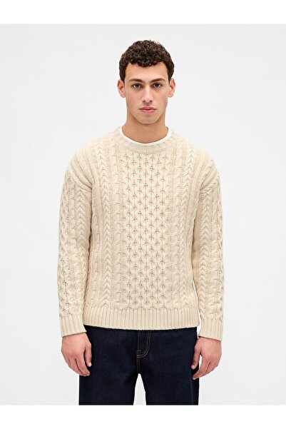 GAP Erkek Bej Relaxed Cable-Knit Kazak