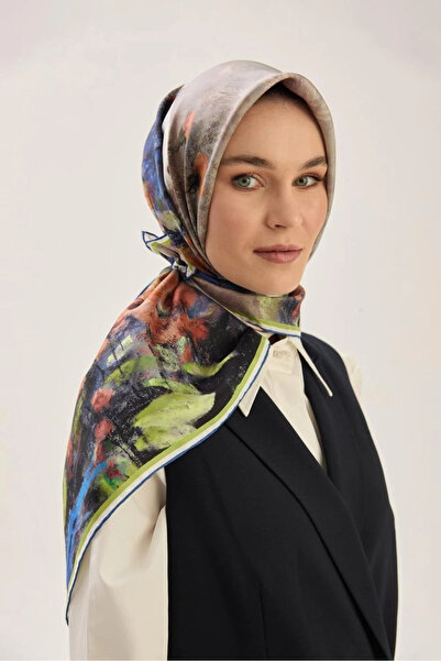 Maisa Benne Ti̇vi̇l Silk Scarf 90*90 cm - Green