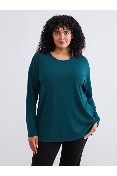 LC Waikiki Büyük Beden Bisiklet Yaka Oversize Kadın Tişört