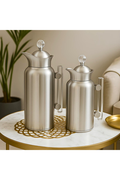 Generic طقم ترامس جديد بتصميم عصري فضي مطفي معئ مقبض شفاف