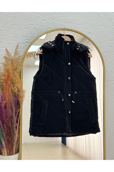 MİHRA STORE Γιλέκο με διπλή τσέπη με σφιχτή πλάτη Naz Beli-SA4138.1 Μαύρο