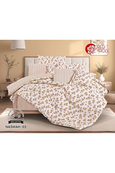 Red Rose مفرش نسمة نفرين قطن 100% فخم جدا مكون من 8 قطع مقاس 230*250 سم