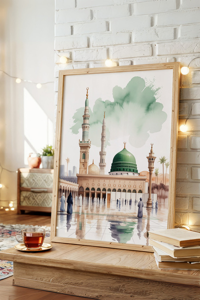 AKSU SANAT Medine-i Münevvere, Dini Kanvas Poster, Pastel Dini Poster, ÇERÇEV...