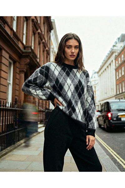 Shophia سترة نسائية قصة فضفاضة بياقة دائرية ونقشة البقلاوة