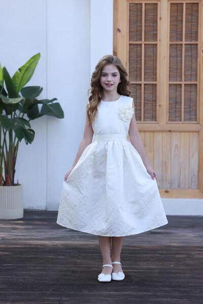 Alesaei-mondo tondo فستان بناتي بيج كت وردة بالصدر 7136