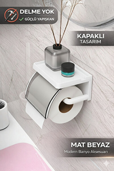 DEYHOME حامل ورق التواليت مع غطاء لاصق - غطاء شفاف، بدون ثقب، منظم رفوف لحمل المناديل