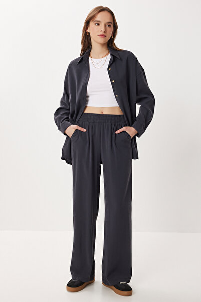 Lovelyİstanbul Oversized Modal Shirt Pants Suit Lby0030 Black