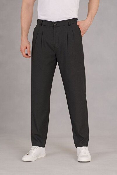 Bürke Double Pleated Anthracite Elastic Waist Comfortable Loose Fit Baggy Trousers