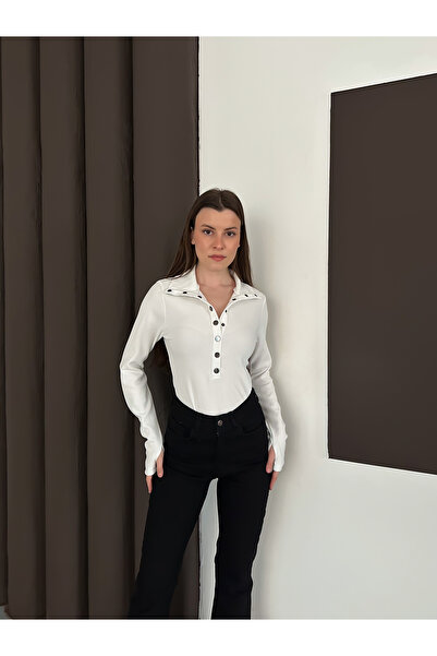 LE CARAMBOLE Women's White Snap-Front Blouse